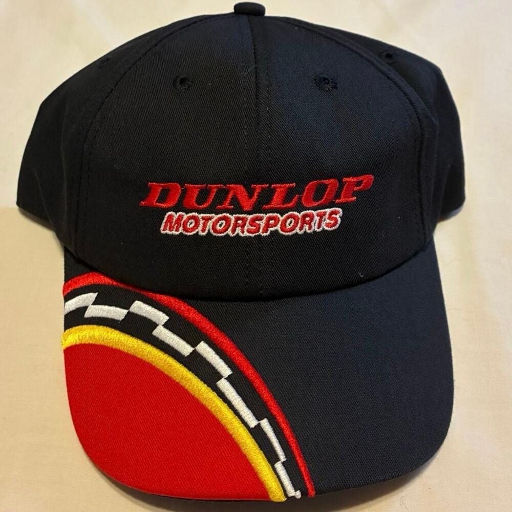 Dunlop Motorsports Racing Hat Black Red Adjustable Cap Tire Racing Promo